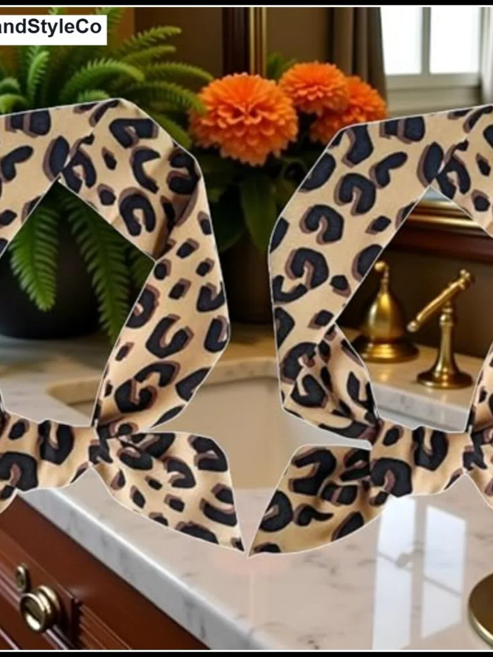 Skinny Silk Scarf 2-Piece Leopard Neck Tie Hairband Purse Scarf